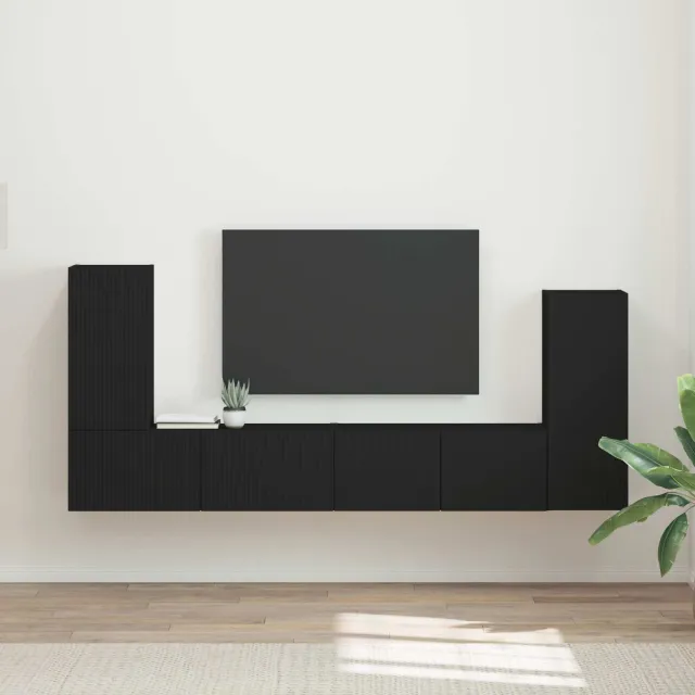 vidaXL Tv-meubelset 4 st Zwart Bewerkt hout