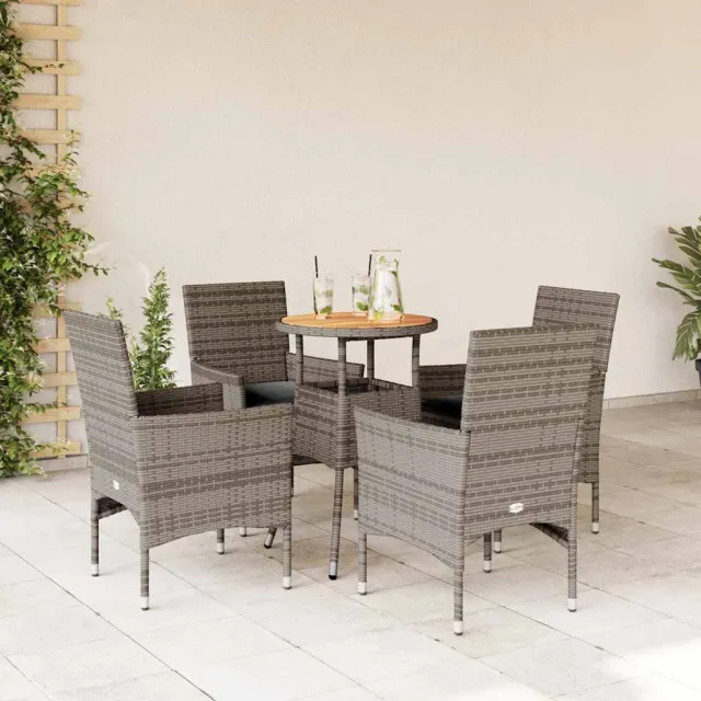 vidaXL 5-delige Loungeset met kussens poly rattan en acaciahout grijs, foto 2