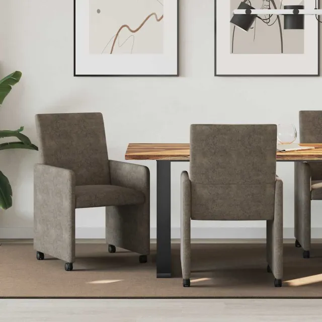 vidaXL Eetkamerstoelen met Wieltjes 2 st Faux suede leer Donkergrijs grijs, foto 2