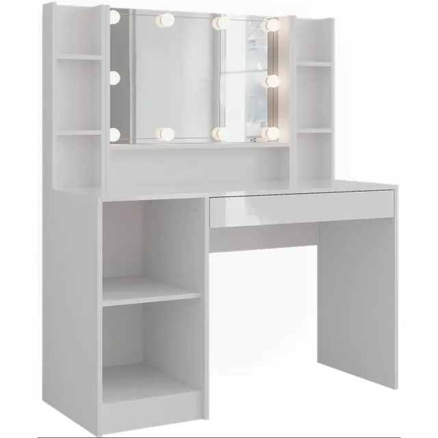 Vicco Kaptafel Sherry, Wit/Wit Hoogglans, 119.8 cm met spiegel
