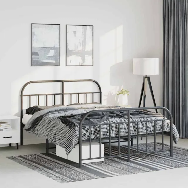 vidaXL Bedframe met hoofd- en voeteneinde metaal zwart 150x200 cm