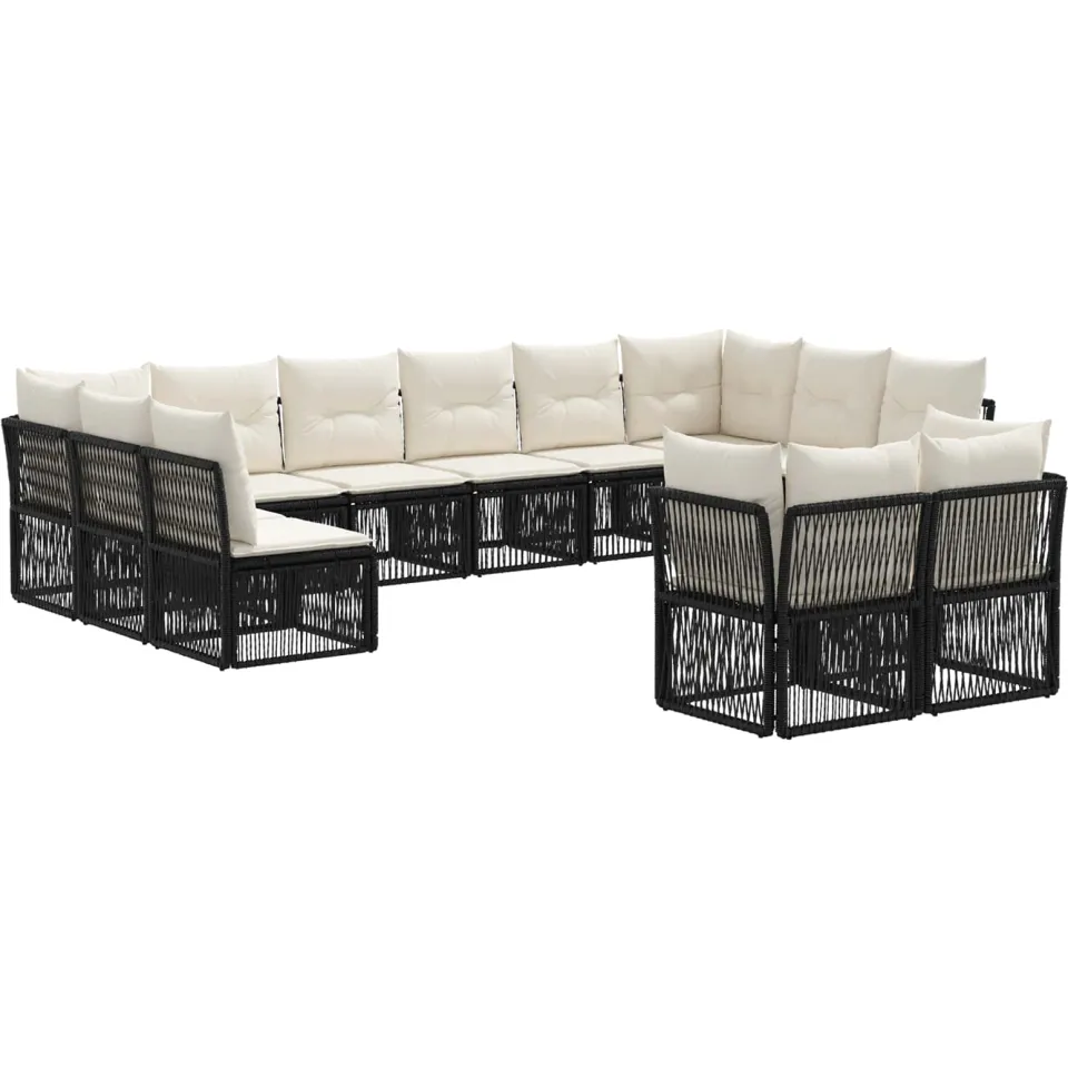 vidaXL Tuinbankenset 12 st 12-zits Zwart poly rattan, foto 3