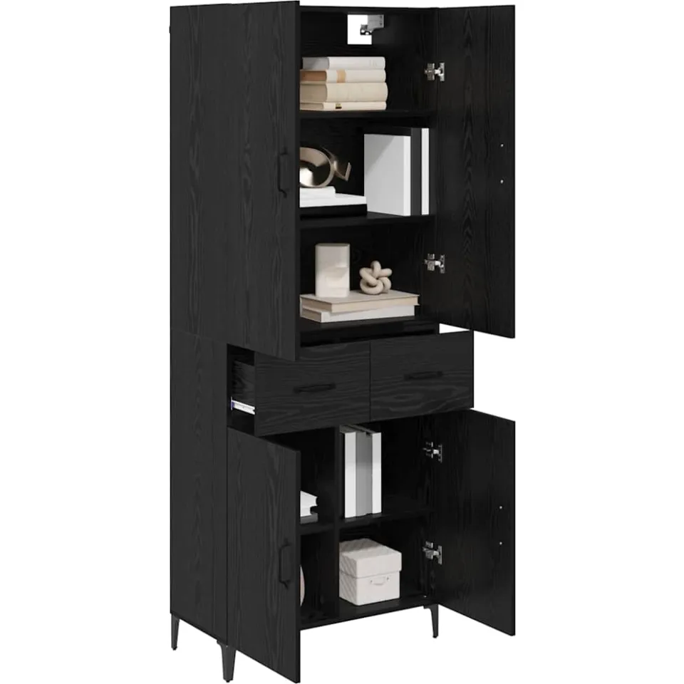 vidaXL Highboard Zwart Eiken 69,5 x 34 x 180 cm Bewerkt hout