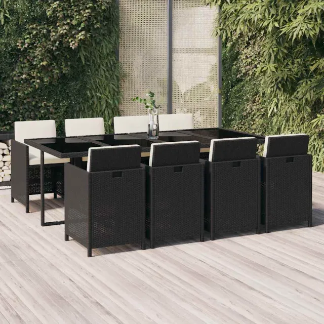 vidaXL 9-delige Tuinset met kussens poly rattan zwart, foto 2