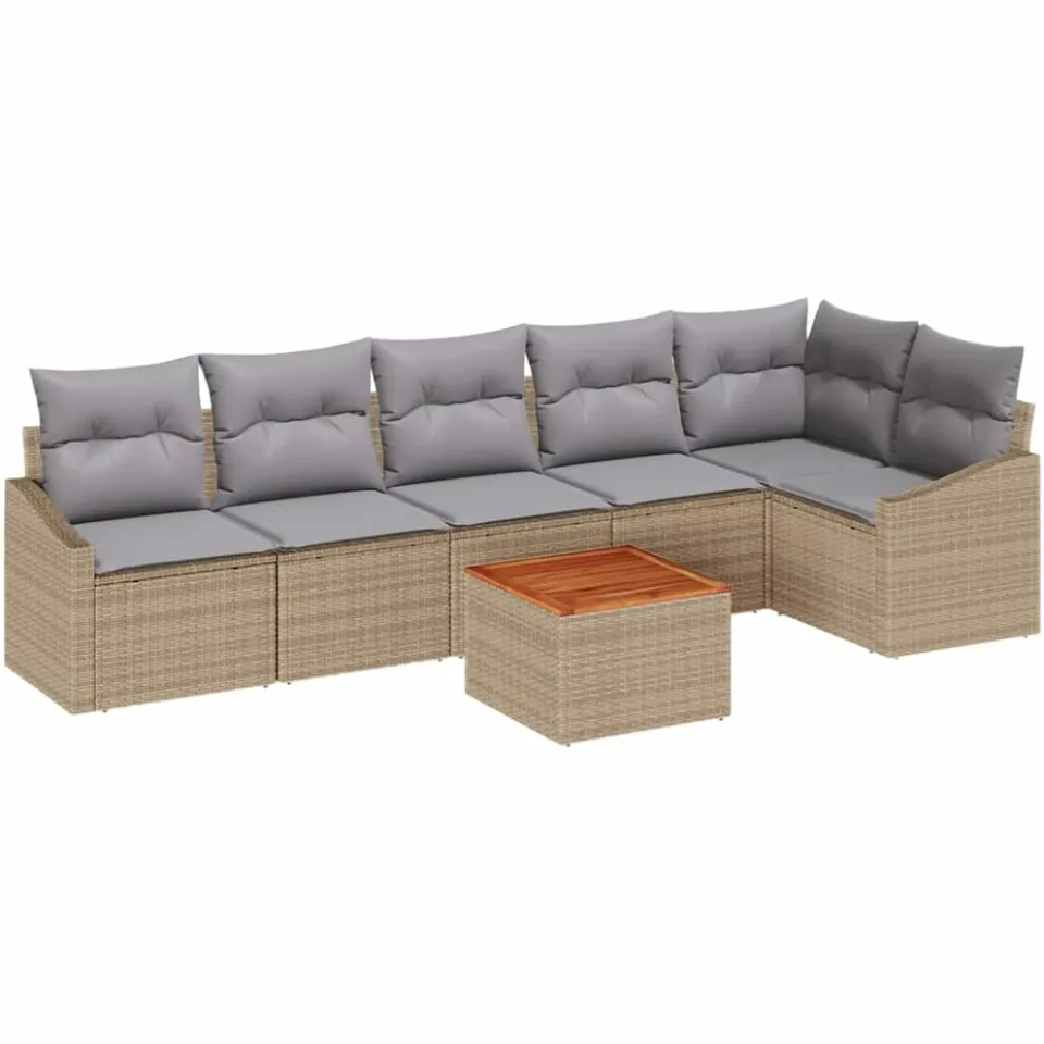 vidaXL Tuinbankenset 7 st Beige en Licht Grijs poly rattan