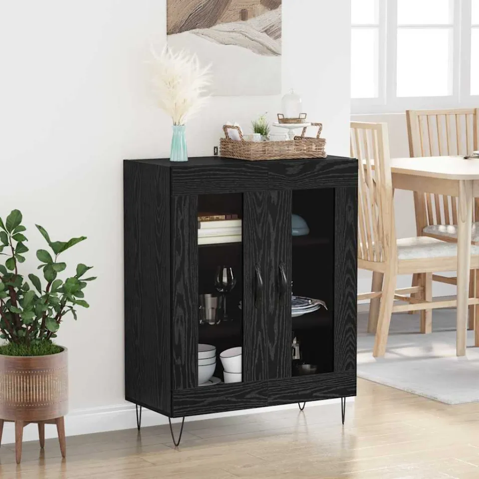 vidaXL Dressoir Zwart Eiken 69,5 x 34 x 90 cm Bewerkt hout, foto 4