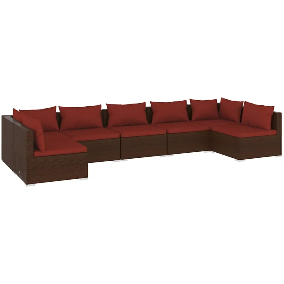 vidaXL 7-delige Loungeset met kussens poly rattan bruin, foto 3