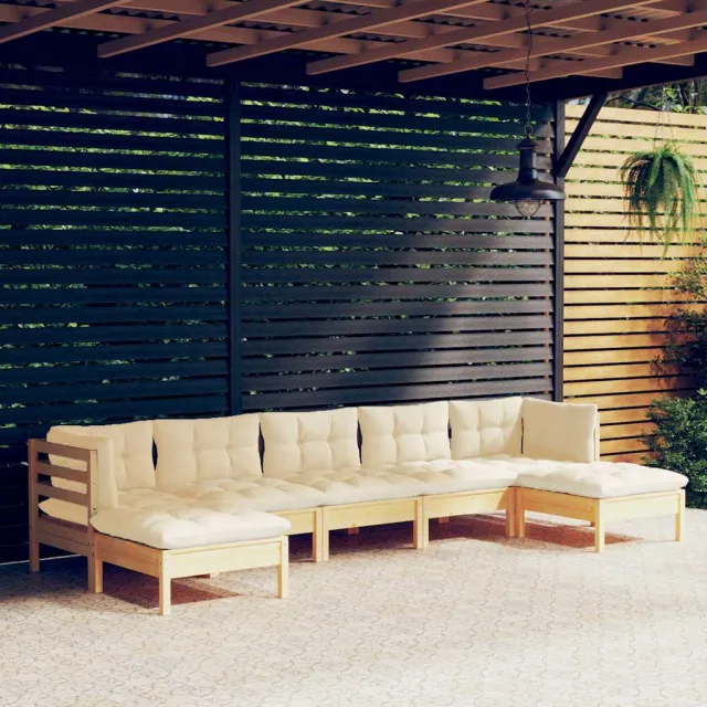 vidaXL 7-delige Loungeset met crèmekleurige kussens grenenhout, foto 2