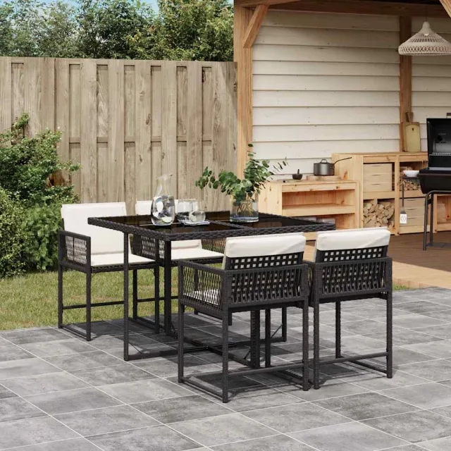vidaXL 5-delige Tuinset met kussens poly rattan zwart, foto 2