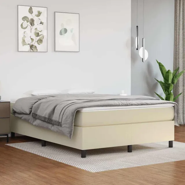 vidaXL Boxspring met matras kunstleer crèmekleurig 140x190 cm
