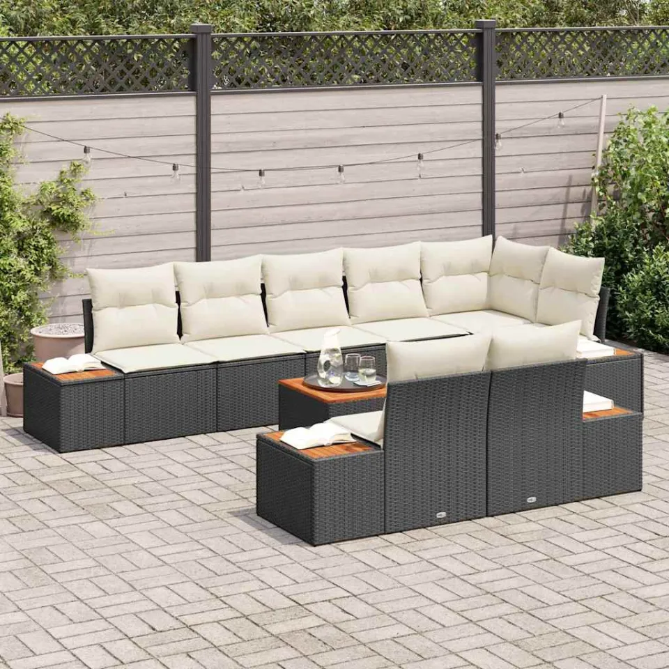 vidaXL Tuinbankenset 9 st Zwart Poly riet, foto 3