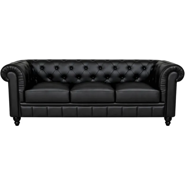 Meubeldistrict Chesterfield Bank - 3 Zits - Zwart - Leer - Sofa - Chesterfield Meubel - Bank - Bankstel