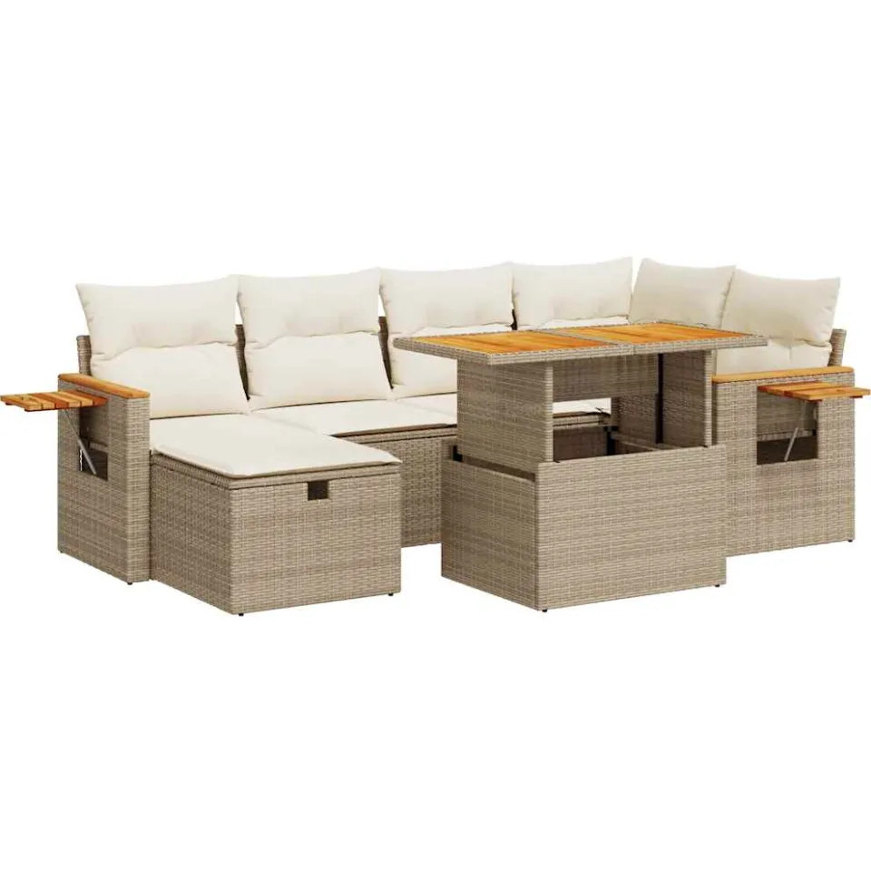 vidaXL 8-delige Loungeset met kussens poly rattan beige, foto 3