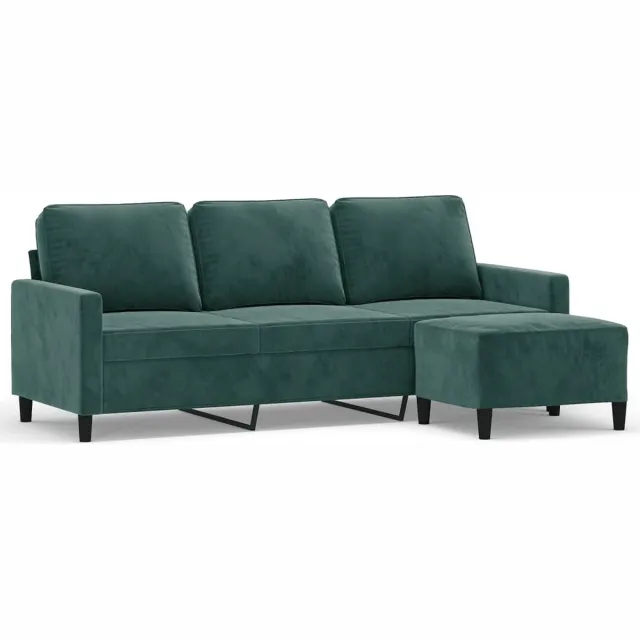 vidaXL Driezitsbank - met - voetenbank - 180 - cm - fluweel - donkergroen