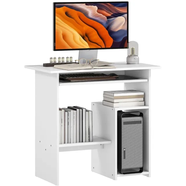 ZYLARO Bureau met Uitschuifbare Toetsenbordblad & Opbergruimte - Schrijfbureau - Computerbureau - Computer Tafel - Bureautafel - Desk - Game Bureau - 80 x 48 x 75 cm - Wit