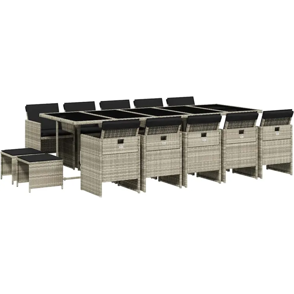 vidaXL 15-delige Tuinset met kussens poly rattan lichtgrijs grijs, foto 3