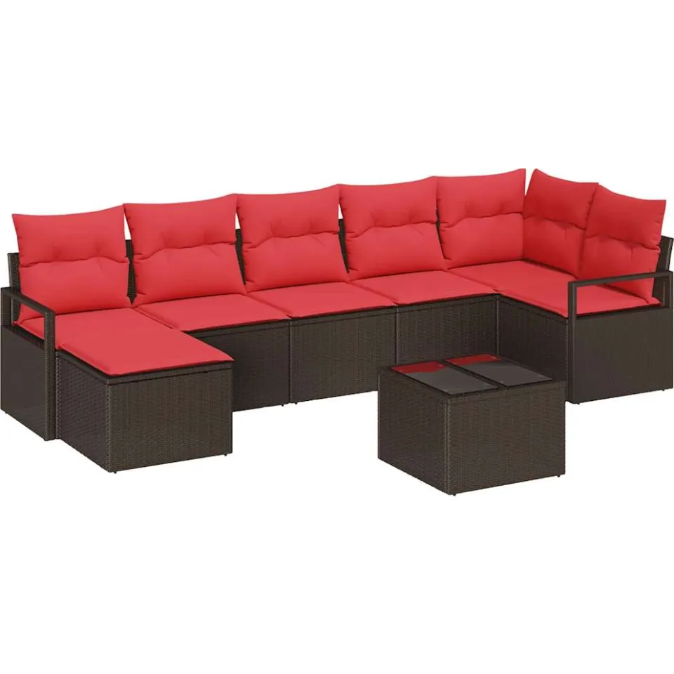 vidaXL Bankstel 8 st Bruin en Rood poly rattan