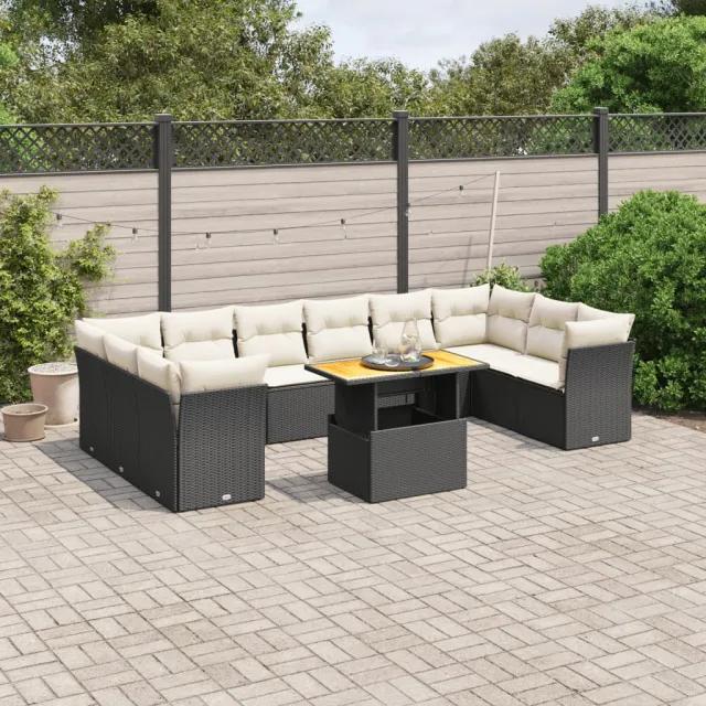 vidaXL 11-delige Loungeset met kussens poly rattan zwart, foto 2