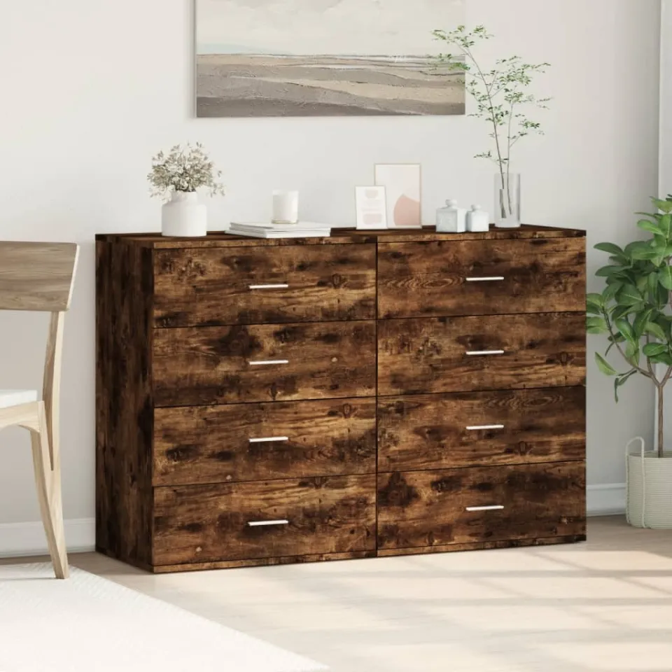 vidaXL Dressoirs 2 st 60x39x80 cm bewerkt hout gerookt eikenkleurig, foto 3