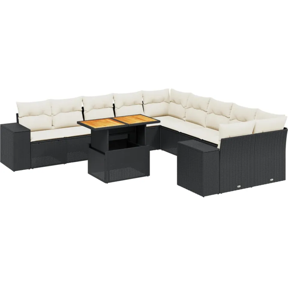 vidaXL 11-delige Loungeset met kussens poly rattan zwart