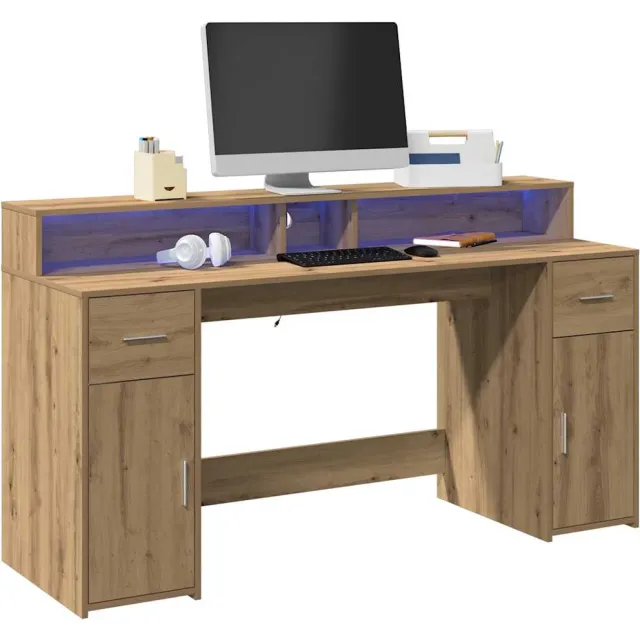 vidaXL Bureau Artisanaal eiken 160 x 55 x 91 cm Bewerkt hout, foto 2