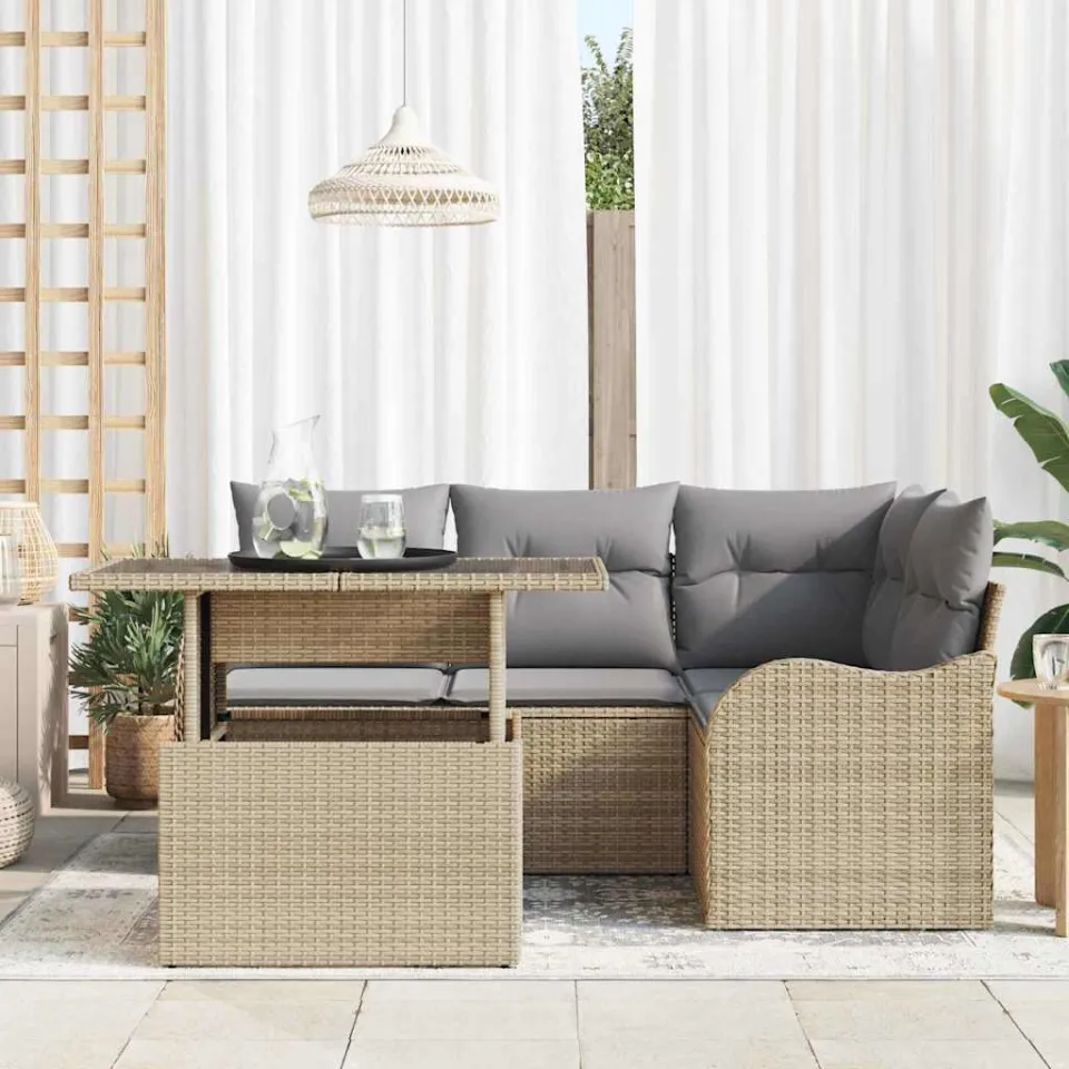 vidaXL Buiten eetset 5 st Beige Poly riet, foto 3