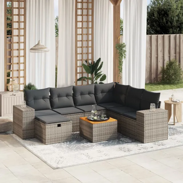 vidaXL 8-delige Loungeset met kussens poly rattan grijs, foto 2
