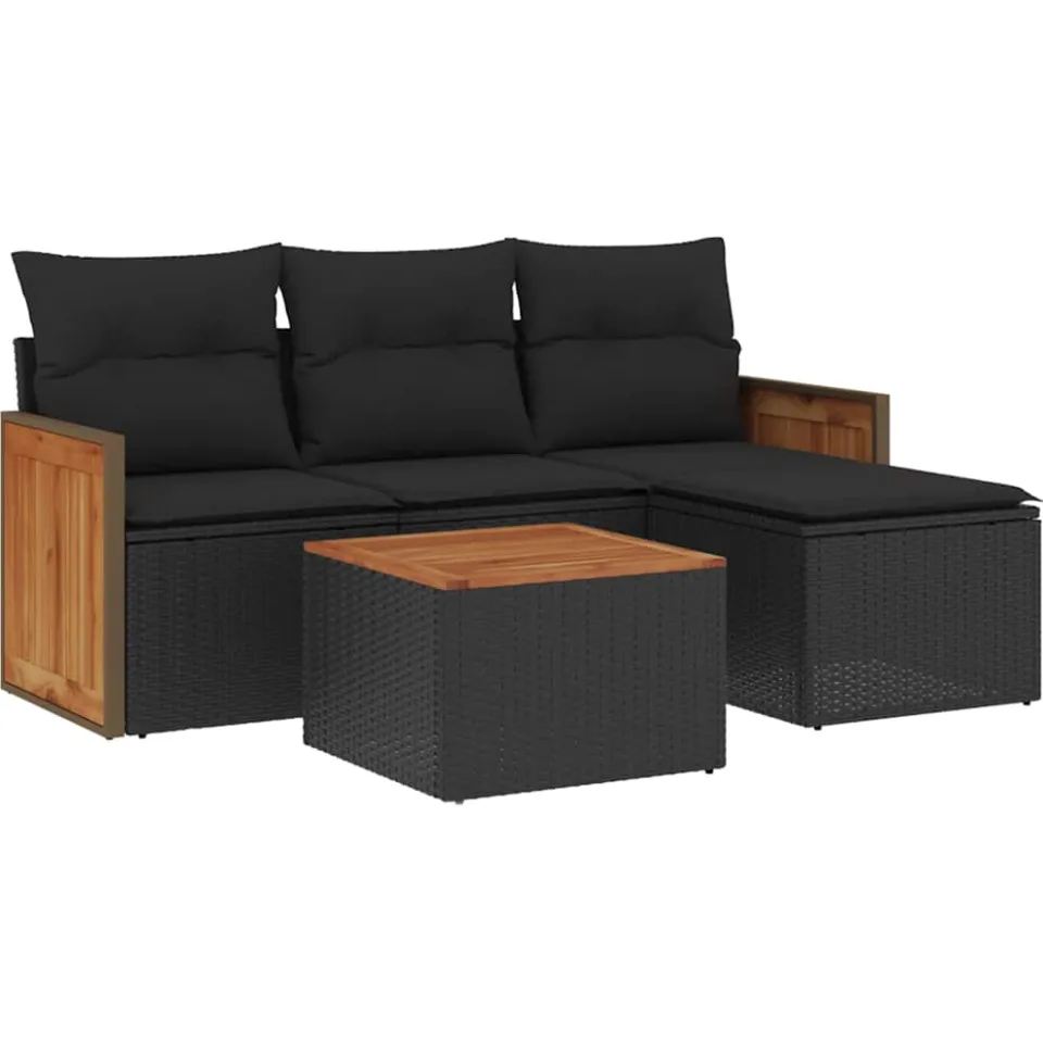 vidaXL 5-delige Loungeset met kussens poly rattan zwart, foto 3