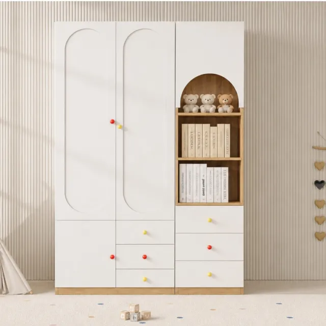VVBV Kledingkast / Kledingkast met legplanken 130x50x200 cm – 2 Deuren, Kast & Opbergrek – voor Slaapkamer & Garderobe – MDF / Wit/Naturel