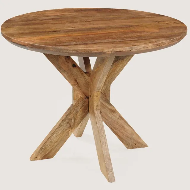 Niva Home Ronde Eettafel 110 cm Mangohout – Bruin – Houten Matrix Onderstel – Elegant Chic – 4 Personen