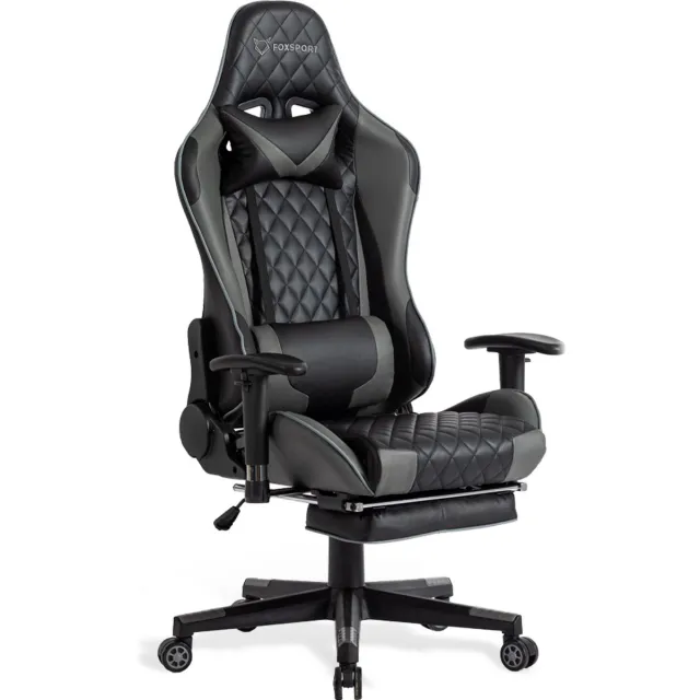 FOXSPORT Game Stoel - Gaming Stoel - Gaming Chair - Bureaustoelen - Bureaustoel Met Nekkussen & Verstelbaar Rugkussen - Instelbare Zithoogte - Gaming Accesoires - Met beensteunen - Zwart Zwart pedal