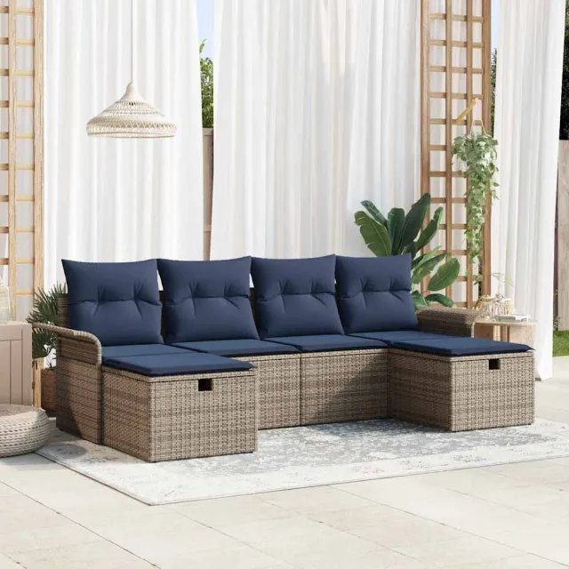 vidaXL Tuin Sofa Set 6 st Poly riet Beige