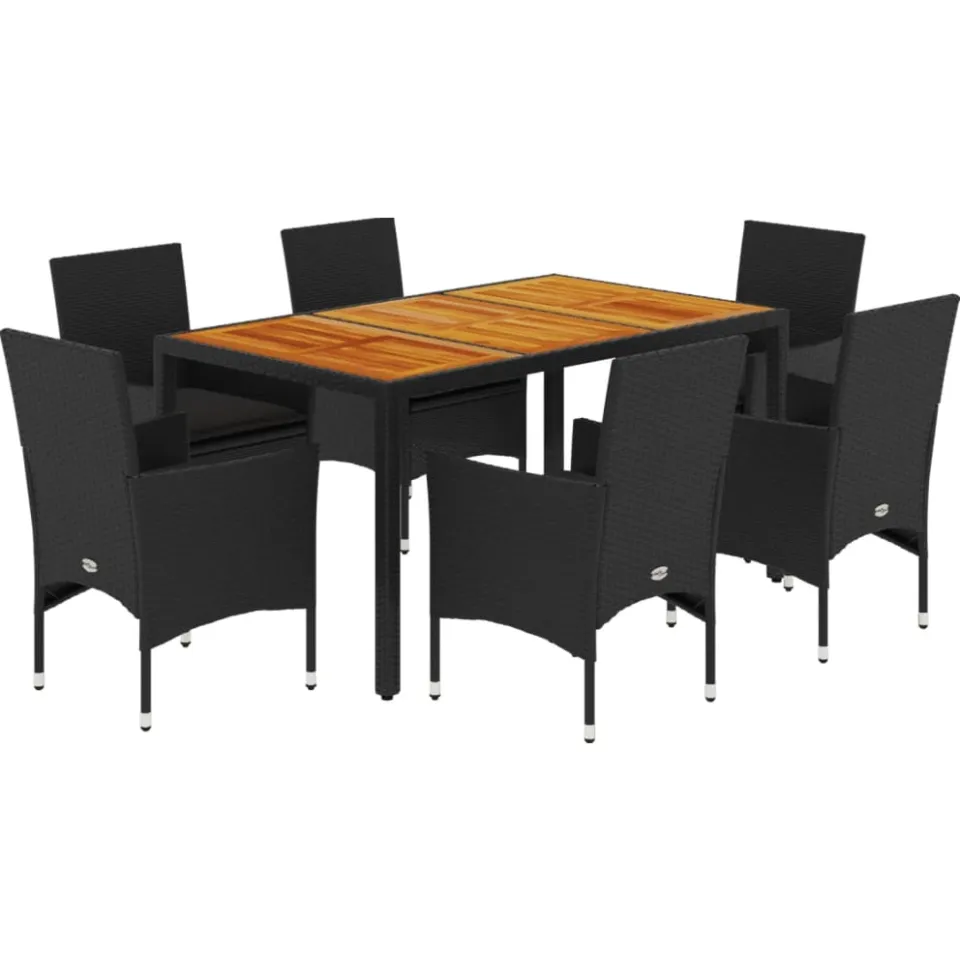 vidaXL 7-delige Tuinset met kussens poly rattan en acaciahout zwart, foto 3