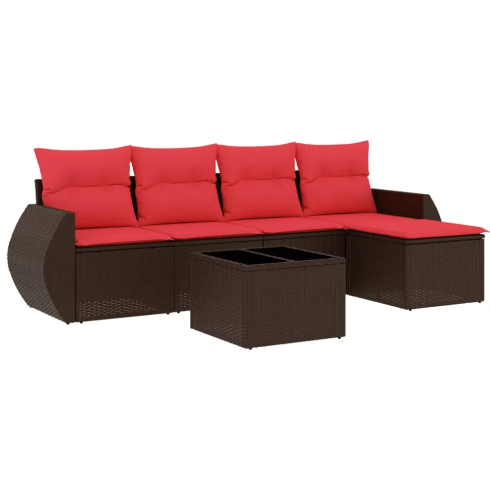 vidaXL 6-delige tuinbankset met kussens, bruin polyrotan, foto 3