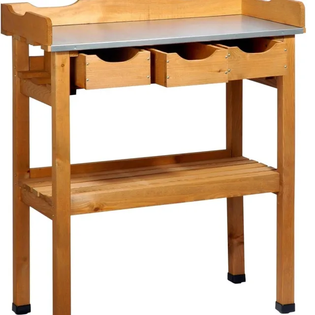 RFWR Plantentafel met 3 schuifladen - Massief houten tuintafel voor tuin en balkon - 80 x 40 x 90 cm
