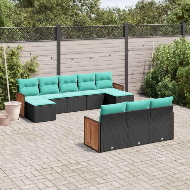 vidaXL 10-delige tuinbankset met kussens van zwart polyrotan, foto 2