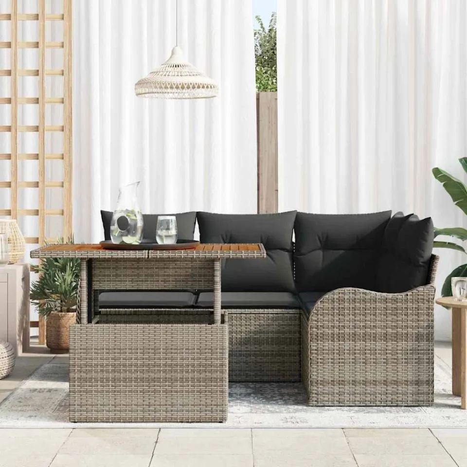 vidaXL Tuin Sofa Set 5 st Grijs Poly riet, foto 3