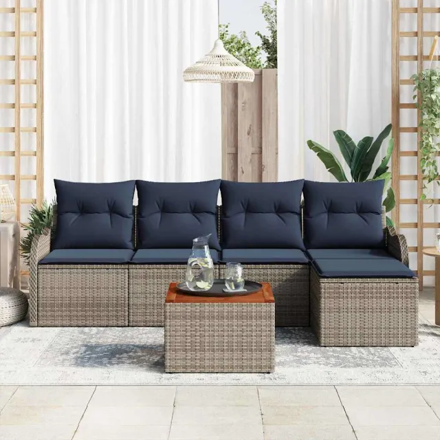 vidaXL Tuinbankenset 6 st Grijs poly rattan, foto 2