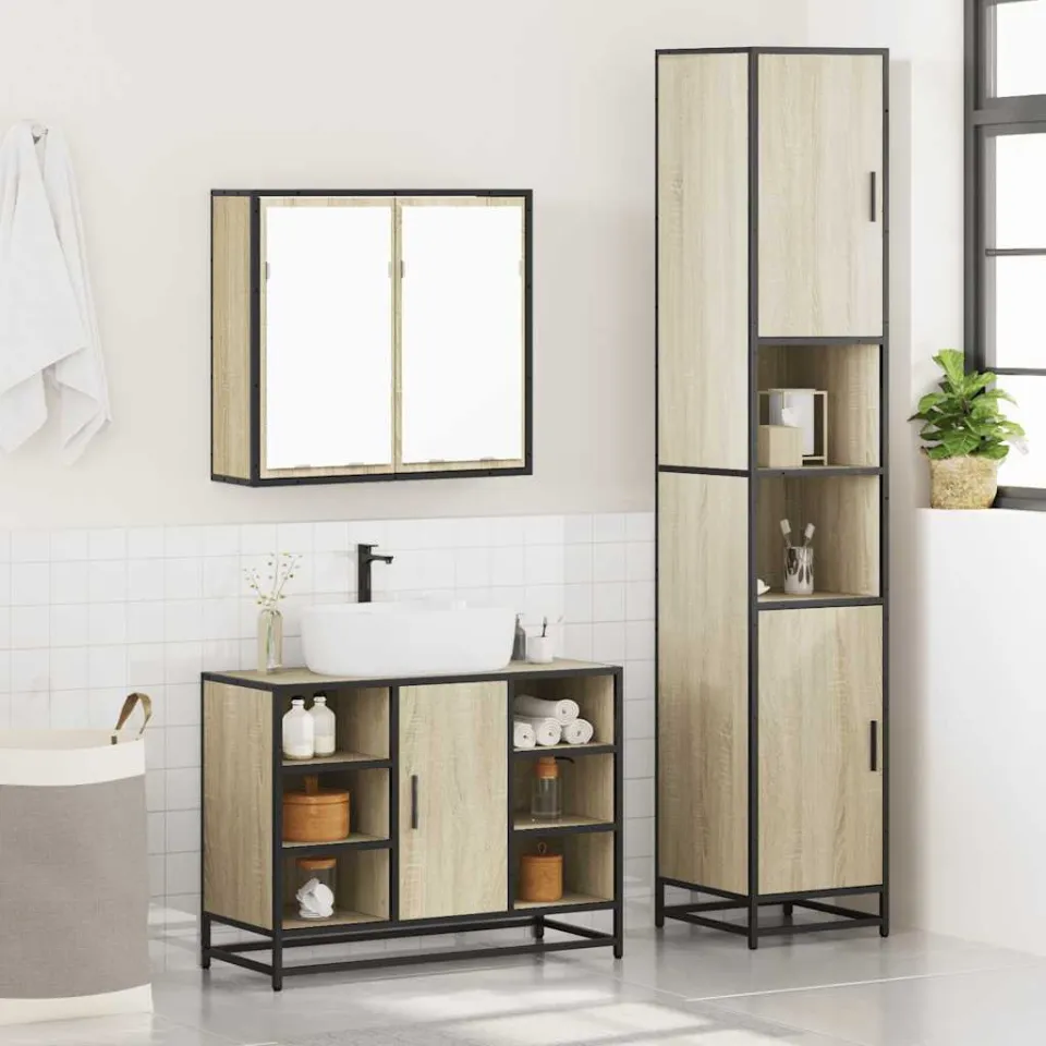 vidaXL 3-delige Badkamermeubelset bewerkt hout sonoma eikenkleurig, foto 4