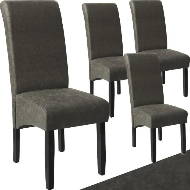 Tectake Eetkamerstoel - Comfortabele kunstleren stoel met hoge rugleuning - Keukenstoel voor keukentafel - Gestoffeerde keukenstoel - Diverse kleuren en sets - Maximale belasting 120 kg - Afmeting (LxBxH) 44 x 63 x 106 cm - Set van 4 - Grijs