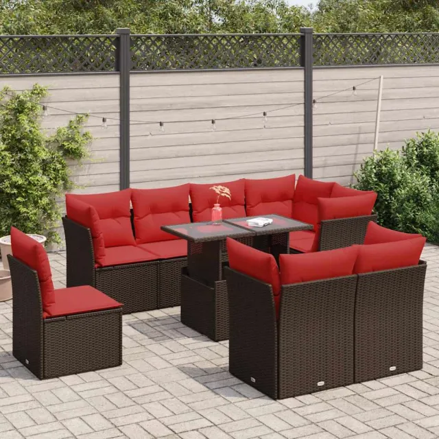 vidaXL 9-delige Loungeset met kussens poly rattan acacia bruin, foto 2