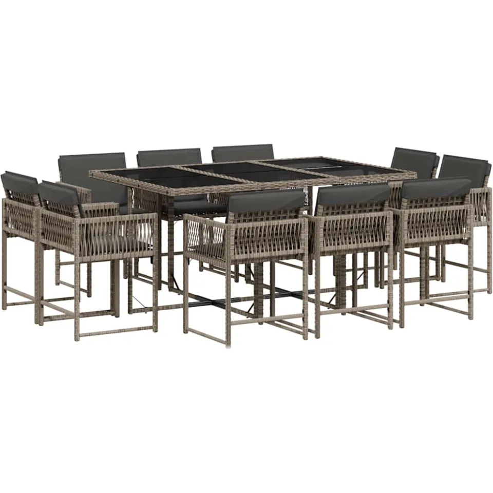 vidaXL 11-delige Tuinset met kussens poly rattan grijs, foto 3