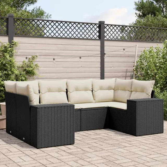 vidaXL 6-delige Loungeset met kussens poly rattan zwart, foto 2