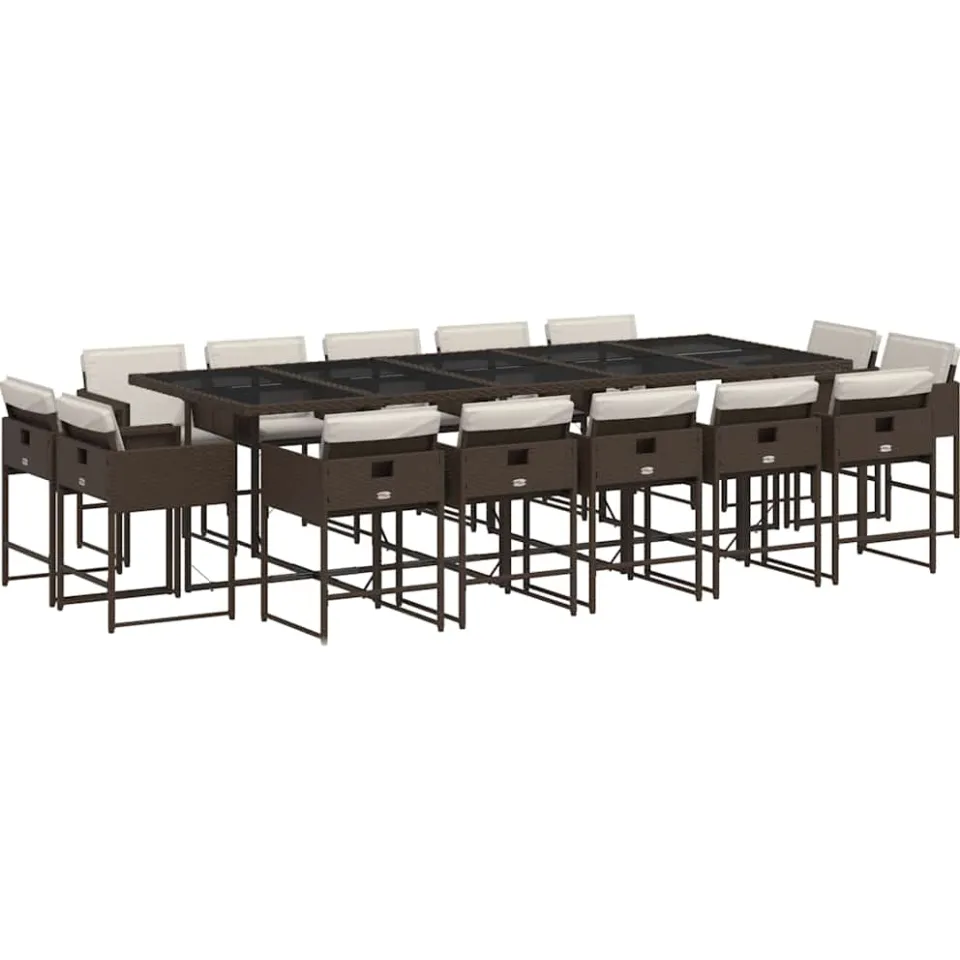 vidaXL 15-delige Tuinset met kussens poly rattan bruin, foto 3