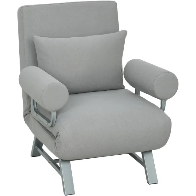 Homona Slaapfauteuil - Met 5 standen verstelbare rugleuning en kussens - Linnenlook en metalen poten - 73 x 78 x 81 cm - Lichtgrijs