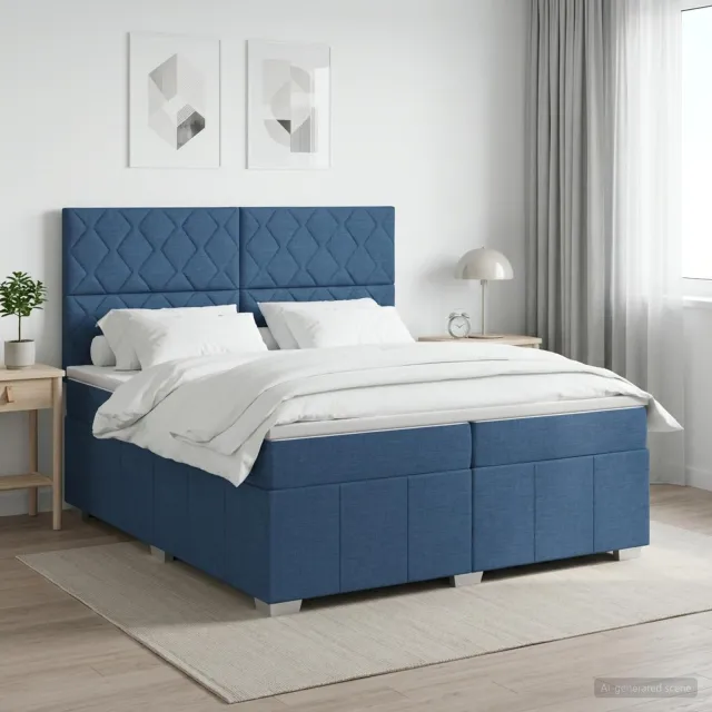 vidaXL Boxspringbed met matras met hoofdeinde Blauw 200 x 200 cm Stof