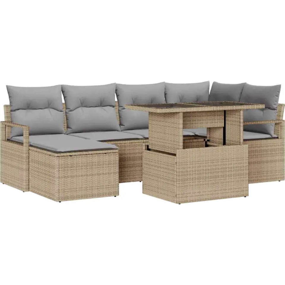 vidaXL Tuin Sofa Set 7 st Beige en Licht Grijs poly rattan