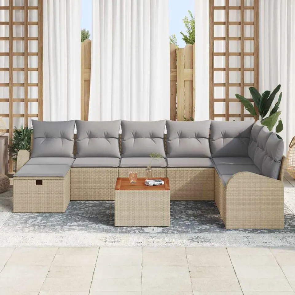 vidaXL Tuinbankenset 9 st Beige Poly riet