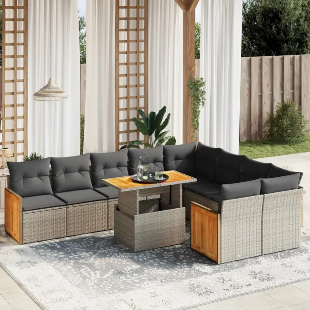 vidaXL 10-delige Loungeset met kussens poly rattan grijs, foto 2