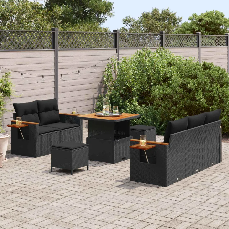 vidaXL Tuin Sofa Set 8 st Zwart poly rattan, foto 3